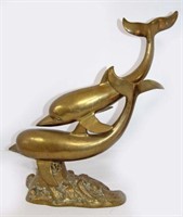 Cast Brass Dolphin Pair Sculpture on