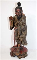 Carved and Painted Wood Asian Fisherman