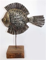 Cast Metal & Wire Fish Sculpture on