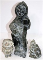 Three Carved Stone Eskimo Sculptures