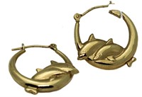 14kt Gold Dolphin Hoop Earrings