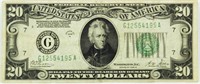 1928 "Redeemable Gold" $20 Federal Reserve Note