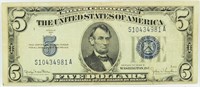 1934 Blue Seal $5 Silver Certificate