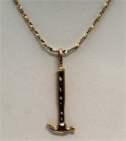 14kt Gold Large Hammer Pendant w' Necklace