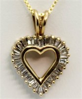 10kt Gold 1/2 ct Baguette Diamond Heart Pendant