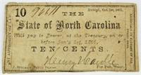 1861 North Carolina Ten Cent Currency Note
