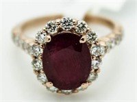 14kt Gold Oval 4.48 ct Ruby & Diamond Ring