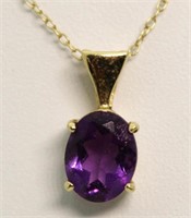 10kt Gold Oval Natural Amethyst Pendant