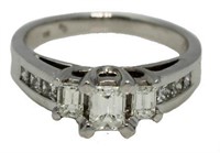 18kt Gold Emerald Cut 1.25 ct 3 Stone Diamond Ring