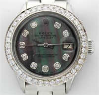 Ladies Oyster Datejust Blk MOP Diamond Rolex Watch