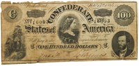 Rare Confederate "Lucy Pickens" $100 Bank Note