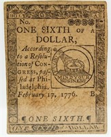 Incredibly RARE 1776 1/6 Dollar Colonial Currency