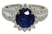 14kt Gold 3.79 ct Round Sapphire & Diamond Ring