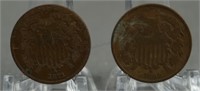1869 and 1871 Two Cent Piece Coins