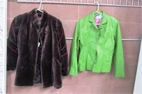 413- GREEN LEATHER JACKET AND FUR?