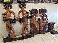Five Pieces Carved Tribal Style Art: Wall Hangings