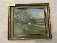 Small Oil on Board - Barn with Tree
