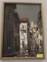 Oil on Canvas - Street Scene, Artist Signed Lower