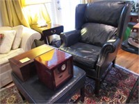 Chesterfield Leather Arm Chair with Matching Ottom