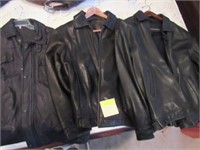 Three Black Leather Bomber Style Men's Jackets, Al