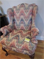 Queen Anne Wing Chair with Flame Stitch Fabric by