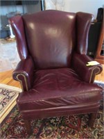 Leather Wing Back Chair - Burgundy