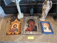Eight Religious Items: Two Icons - Largest Marked