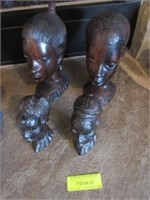 Four Tribal Style Wood Carved Busts