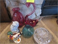 Six Assorted Table Articles: Murano Swan, Two Blow