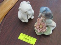 Two Lladro Figurines: Polar Bear & Bird