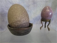 Primitive Bowl, Emu Egg & Stone Egg w/Stand