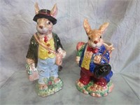 Two Painted Ceramic Easter Bunnies