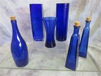 Assorted Blue Glasses Vases & Bottles