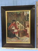Antique framed Original Oil by D. Pralt of childre
