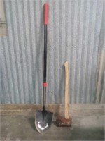 Round head shovel and wood handle axe