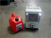 Titan portable heater and 2 gallon gas can