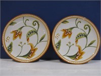 Pair of F & F plates, floral, chips on undersides
