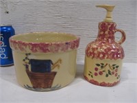 Alpine pottery, pink, bowl & dispenser