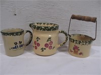 Alpine pottery, green, pitcher/cup/bowl w. handle