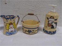 Alpine pottery, blue, creamer/dispenser/bowl