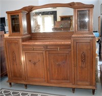 Antique Oak & Belgium Marble Buffet c1910