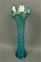 Imperial Teal Ripple Swung Vase. 12 1/4" Tall wit
