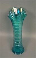 Imperial Teal Ripple Swung Vase. 9 1/4" Tall with