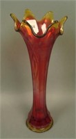 Fenton Red Non-Iridized Diamond and Bows Vase.