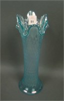 Northwood Ice Blue Diamond Point Swung Vase. 10”