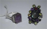 Sterling Silver Ring w/ Purple Stone & White