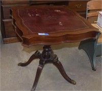 Vtg Leather Topped Side Table