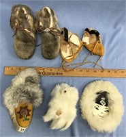 Pair of children's sealskin shoes, fur mask, fur b