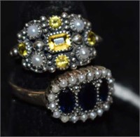 Two Sterling Silver Rings - One w/ Yellow Stones &
