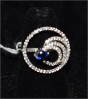 Sterling Silver Ring w/ Blue & White Stones